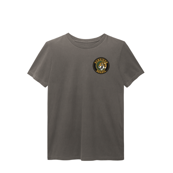 Camiseta Estonada Sobrevivente Brazil Cinza-Chumbo - Selo Onça-Pintada Militar