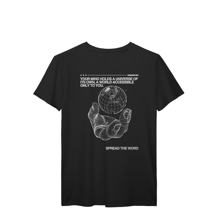 Camiseta Spread The Word Azul-Marinho - Frase e Globo Wireframe