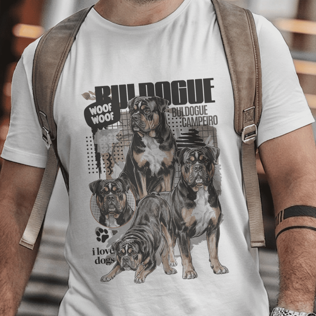 Camiseta Unissex - Raças de Cães  – Buldogue Campeiro