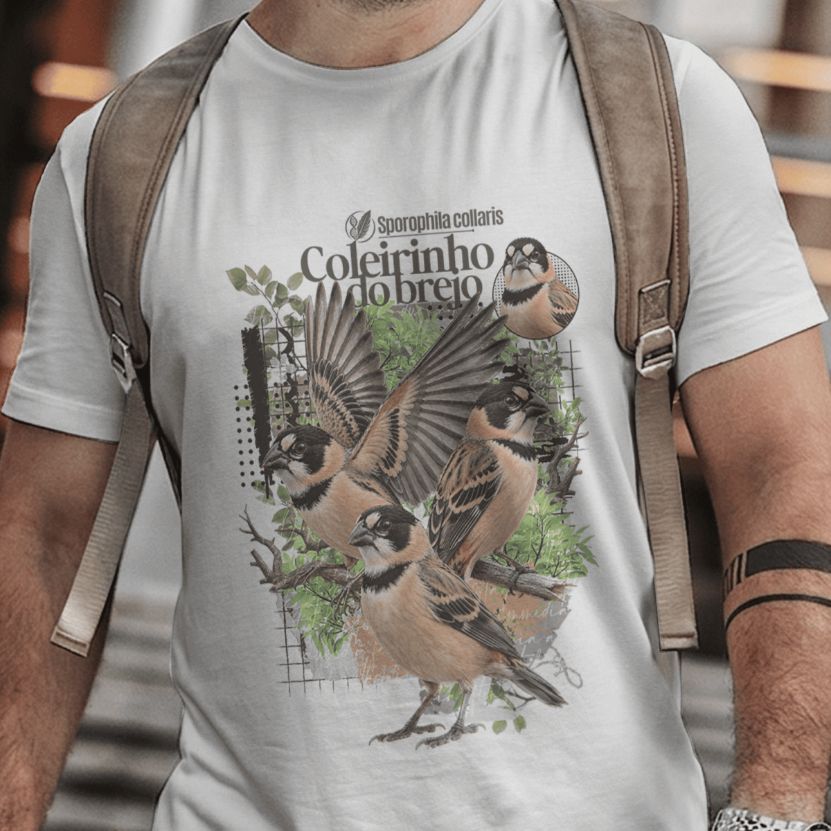 Nome do produto: Camiseta Unissex - Canto das Aves - Coleirinho do Brejo