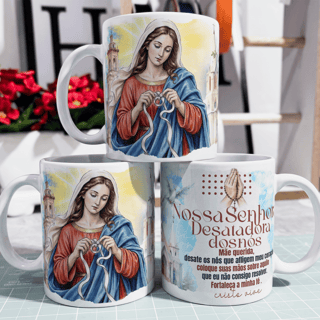 Caneca - Santos Católico - Nossa Senhora Desatadora dos Nós