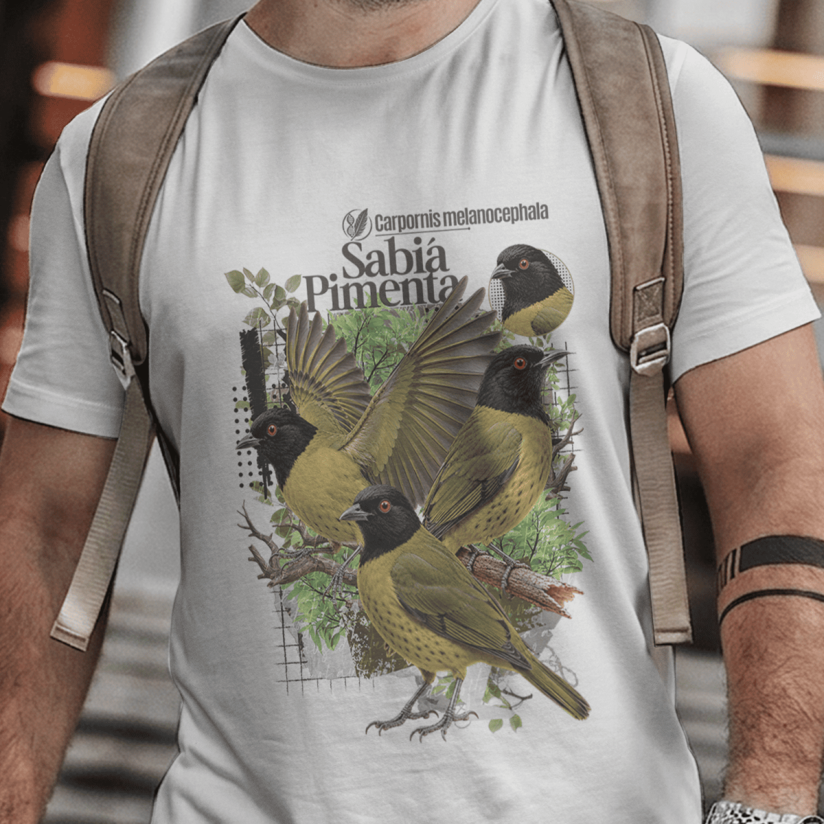 Nome do produto: Camiseta Unissex - Canto das Aves - Sabiá Pimenta