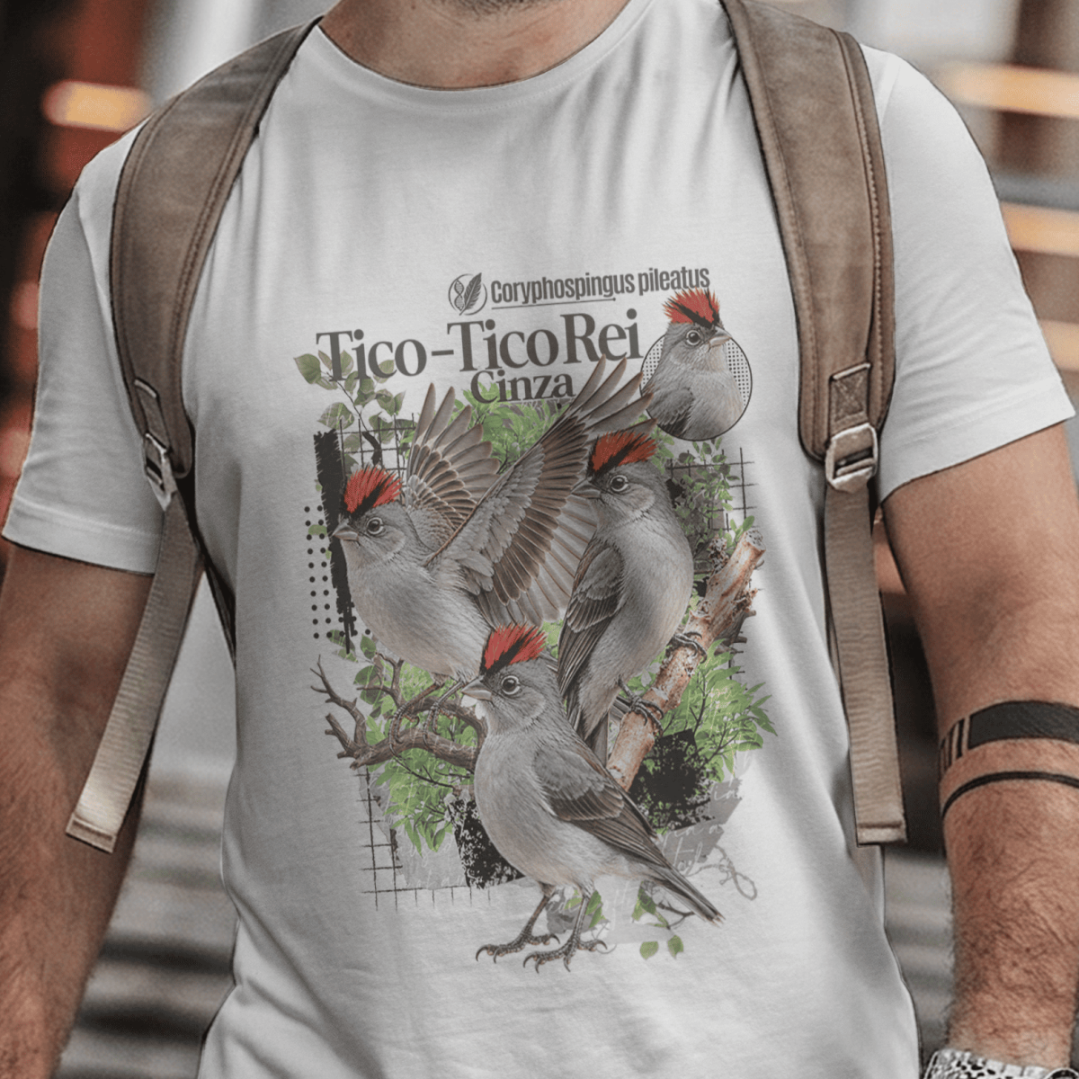Nome do produto: Camiseta Unissex - Canto das Aves - Tico-Tico Rei - Cinza