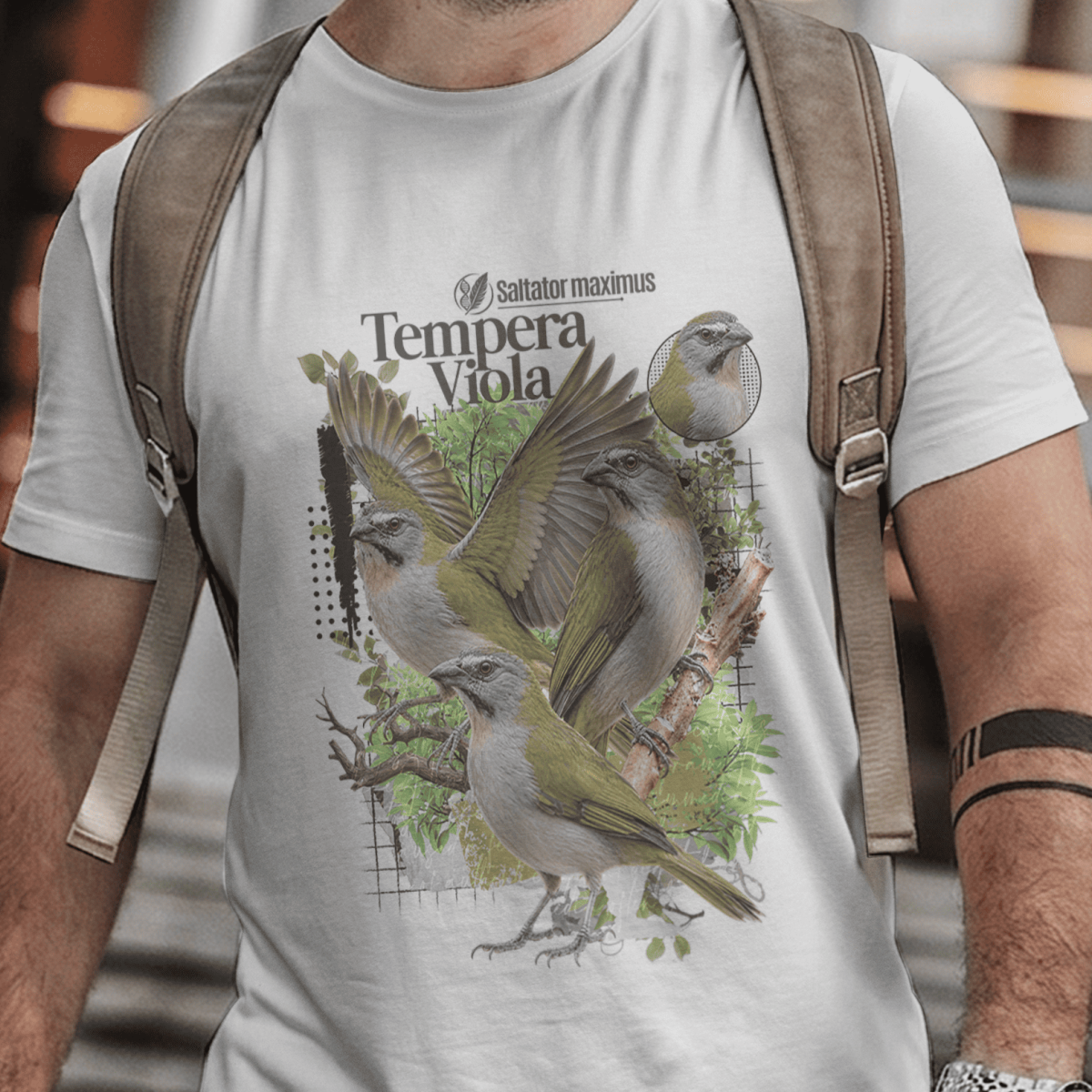 Nome do produto: Camiseta Unissex - Canto das Aves - Tempera-Viola