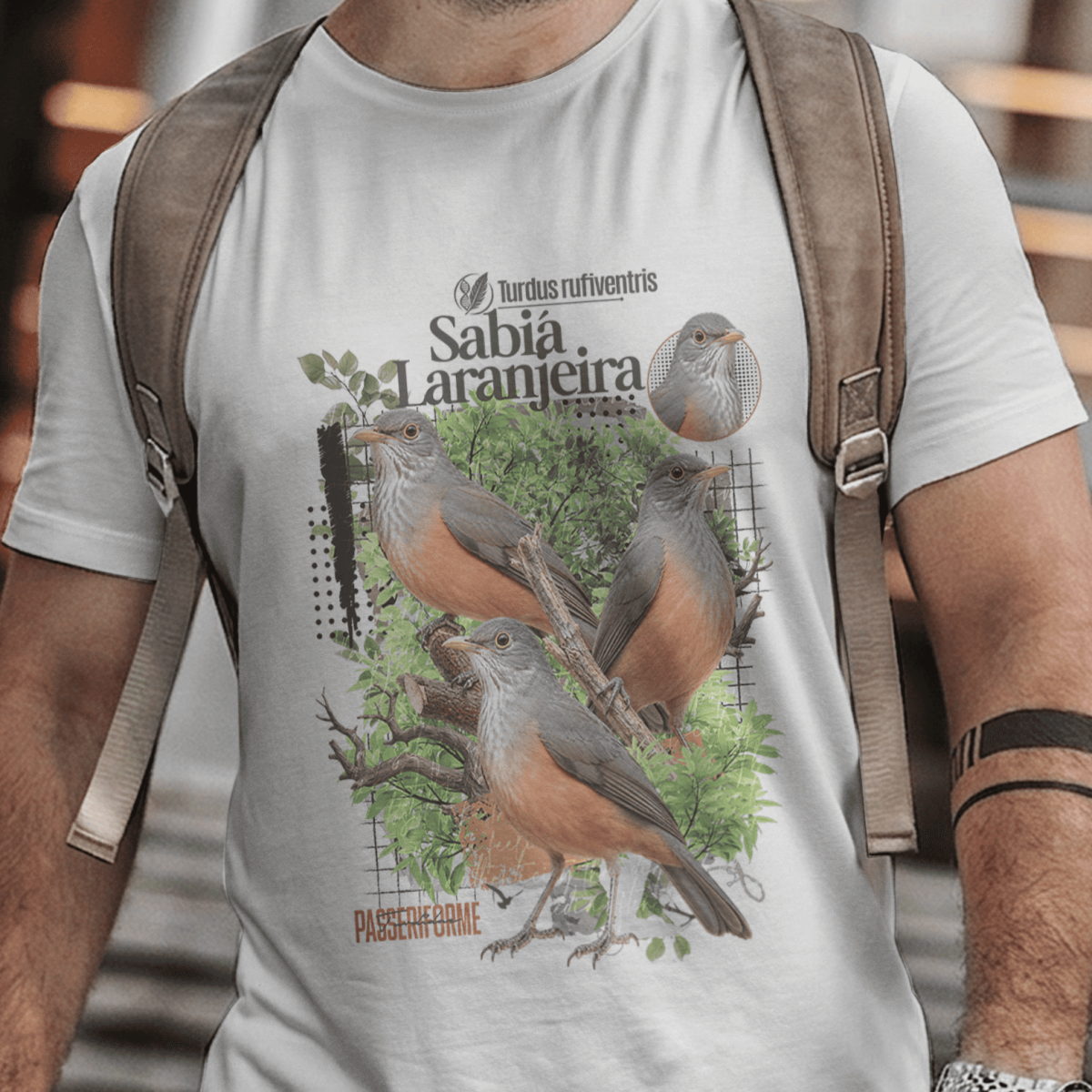 Nome do produto: Camisa Unissex - Aves - Sabiá Laranjeira