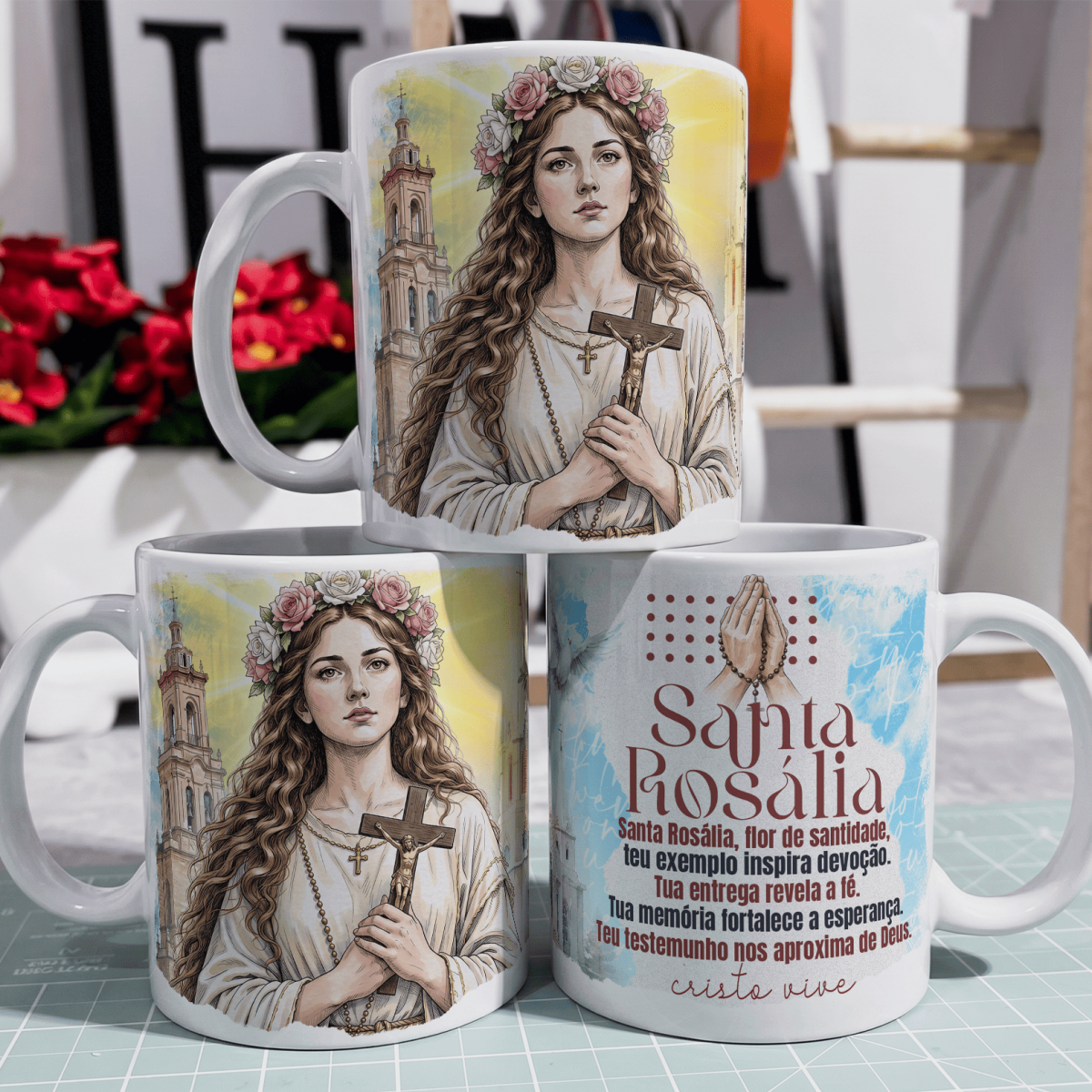 Nome do produto: Caneca - Santos Católico - Santa Rosália