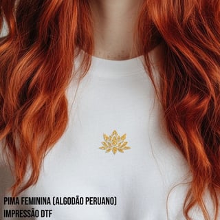 Camiseta Pima Fem (alg. Peruano) Flor de Lótus dourada (efeito brilho)