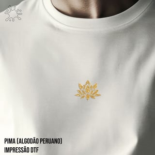 Nome do produtoCamiseta Pima (alg. Peruano) Flor de Lótus dourada (efeito brilho)