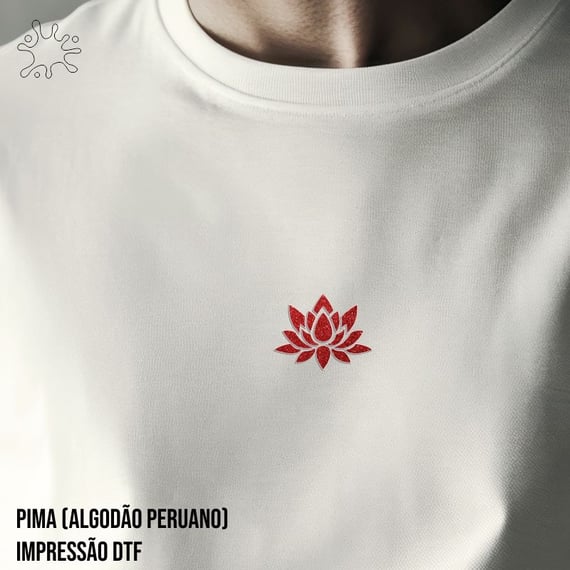 Camiseta Pima (alg. peruano) Flor de Lótus Vermelha (efeito brilho)
