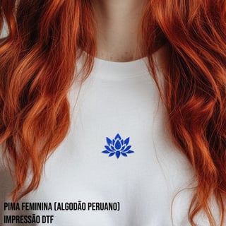 Camiseta Pima Fem (alg. peruano) Flor de Lótus Azul (efeito brilho)