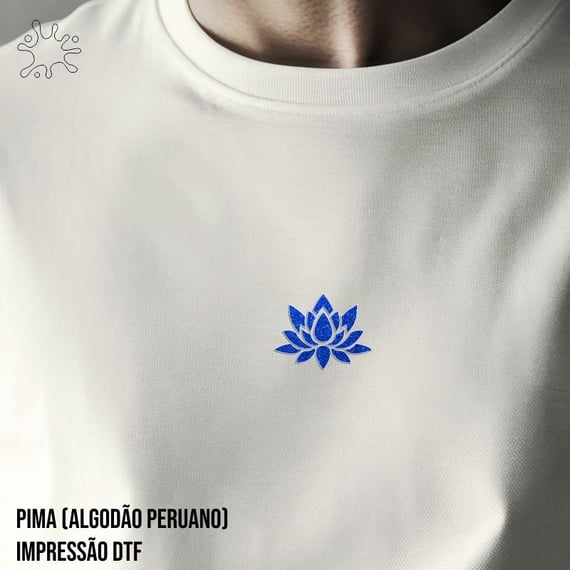 Camiseta Pima (alg. peruano) Flor de Lótus Azul (efeito brilho)