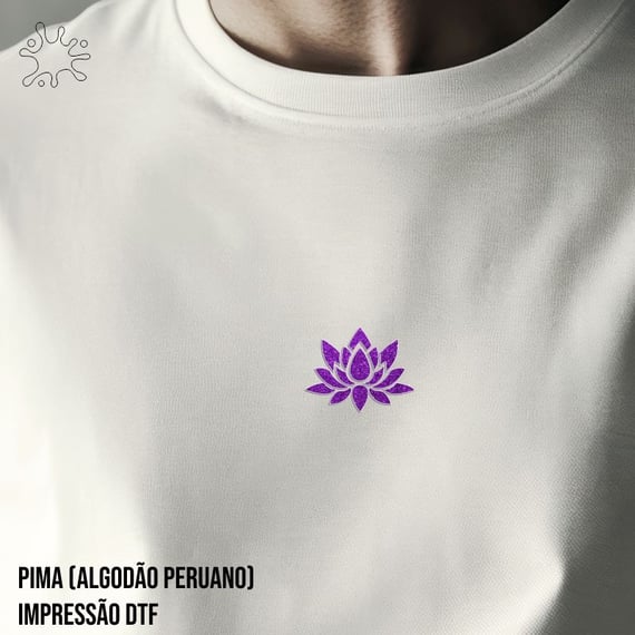 Camiseta Pima (alg. peruano) Flor de Lótus Roxa (efeito brilho)