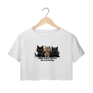 Camiseta Cropped Gato Preto - Tenho quase certeza