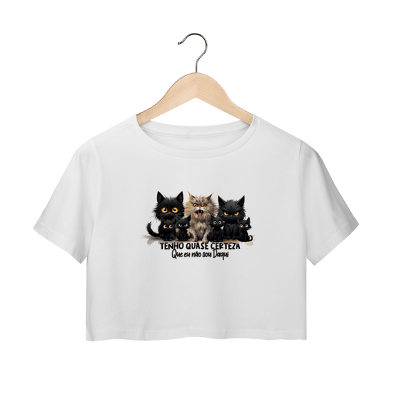 Camiseta Cropped Gato Preto - Tenho quase certeza