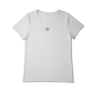 Nome do produtoCamiseta Pima Fem (alg. peruano) Flor de Lótus Rosa (efeito brilho)