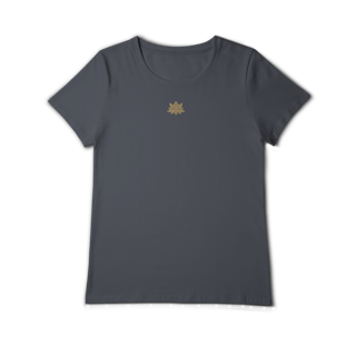 Nome do produtoCamiseta Pima Fem (alg. Peruano) Flor de Lótus dourada (efeito brilho)