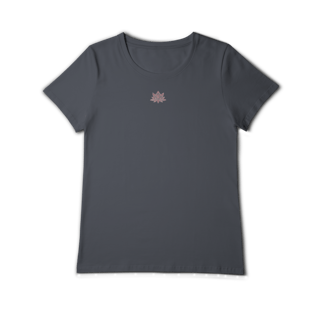 Nome do produtoCamiseta Pima Fem (alg. peruano) Flor de Lótus Rosa (efeito brilho)