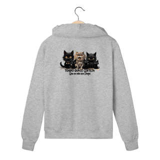 Nome do produtoMoletom Zíper Gato Preto - Tenho quase certeza