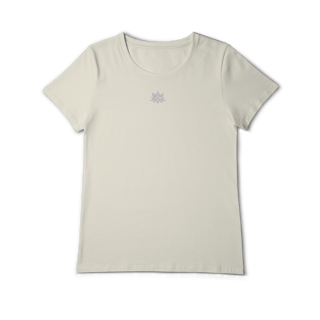 Nome do produtoCamiseta Pima Fem (alg. peruano) Flor de Lótus branca (efeito brilho)