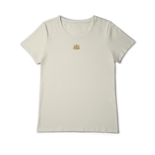 Nome do produtoCamiseta Pima Fem (alg. Peruano) Flor de Lótus dourada (efeito brilho)