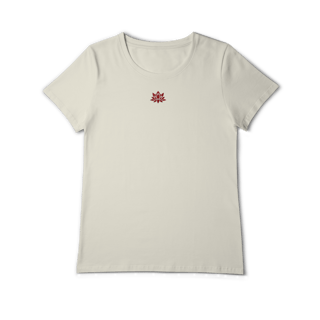 Nome do produtocamiseta Pima Fem (alg. peruano) Flor de Lótus Vermelha (efeito brilho)