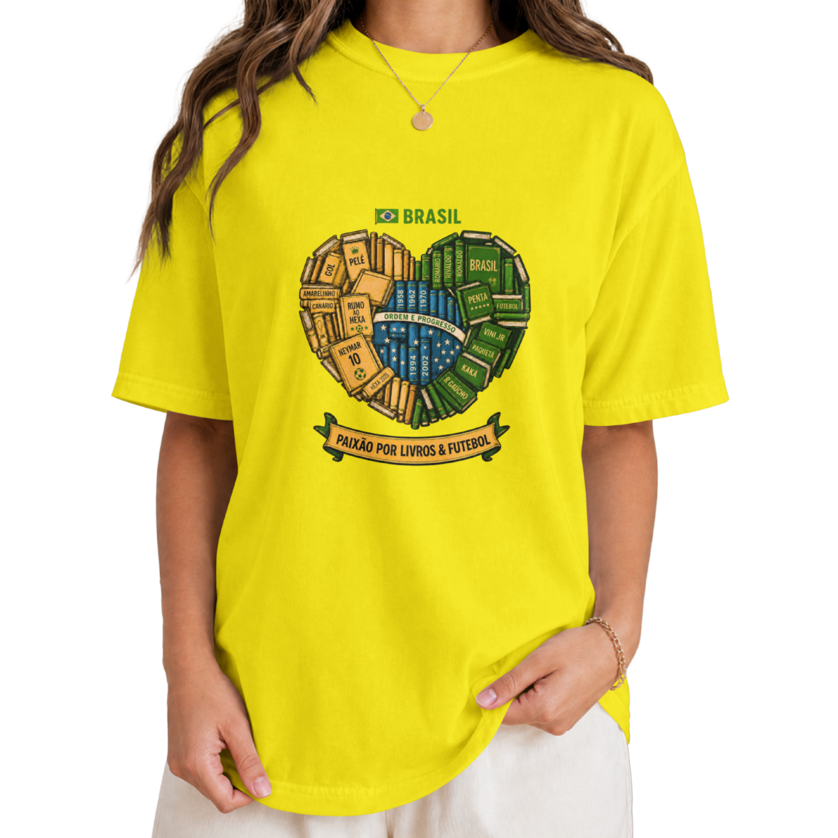 Camiseta Brasil Paixão por Livros & Futebol | Armário Nerd