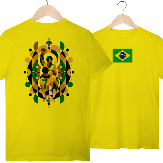 Camiseta Brasil 1970 Futebol Arte Abstrata Algodão Quality 