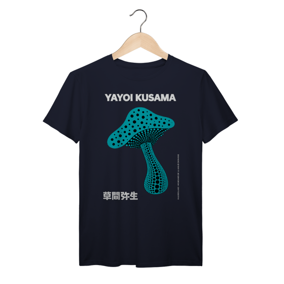Camiseta 100% Algodão Prime Yayoi Kusama Cogumelo Azul 