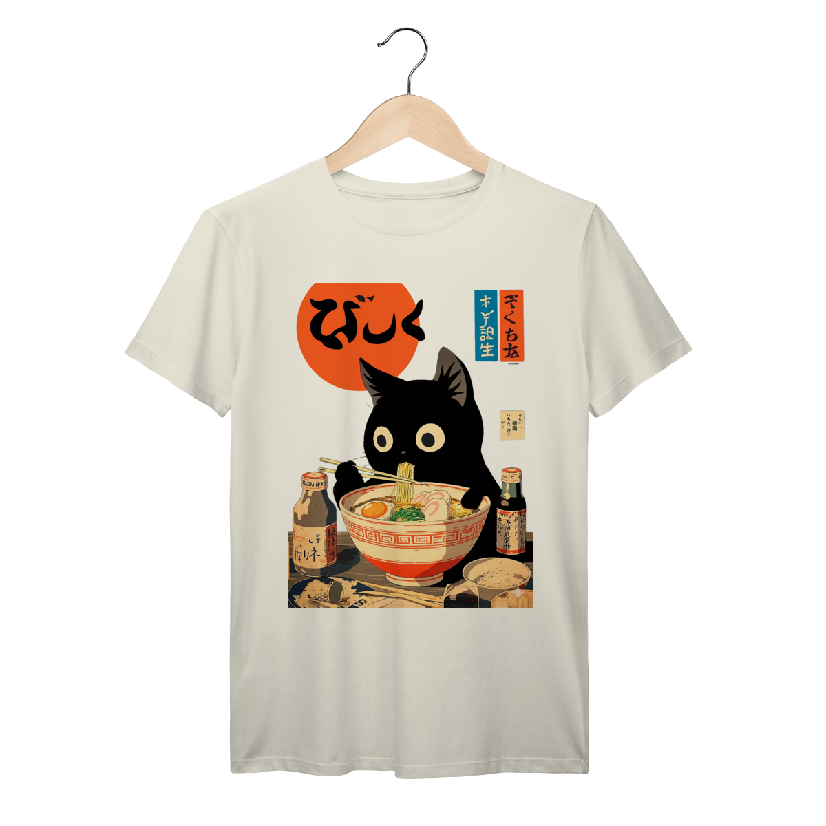Nome do produto: Camiseta Gato Ramen Japonês Anime Vintage Algodão Prime