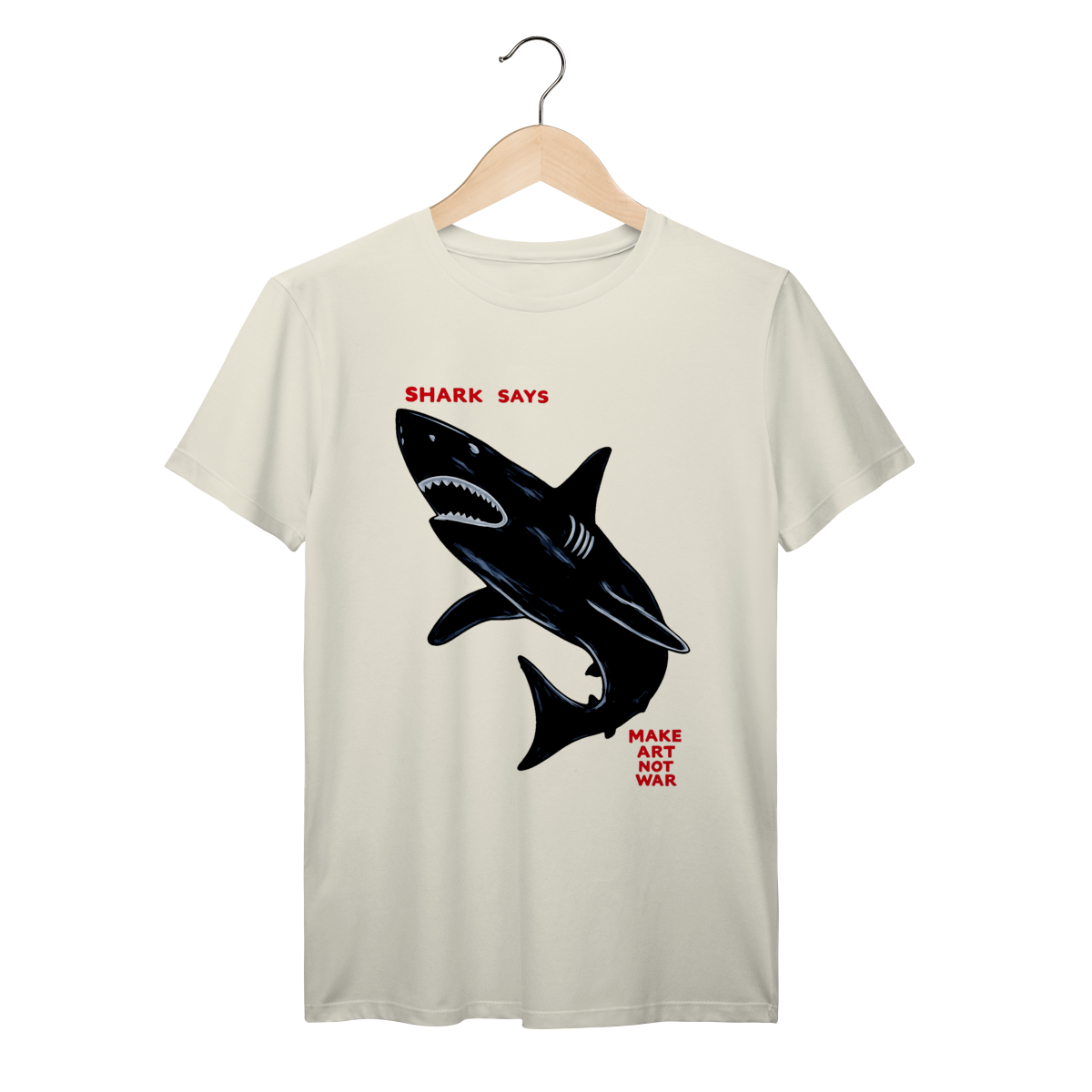 Nome do produto: Camiseta John Shark Says Make Art Not War Streetwear Algodão Prime