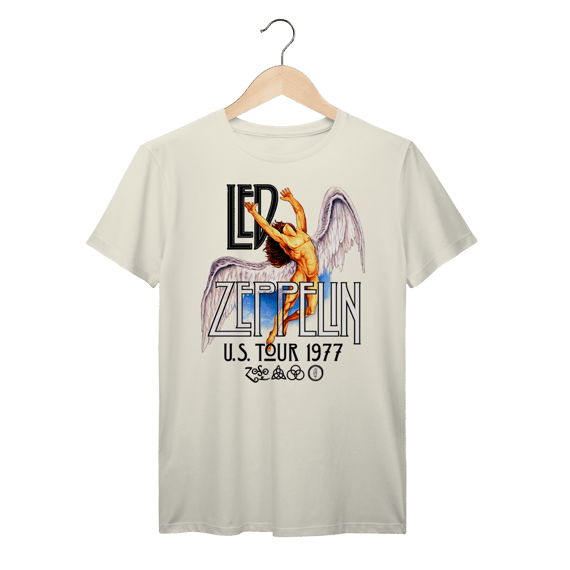 Camiseta Led Zeppelin Vintage Tour 1977 Angel Wings Rock Clássico Algodão Prime