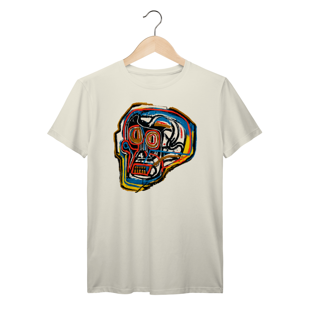 Nome do produto: Camiseta Basquiat Skull Streetwear Vintage 100% algodão Prime