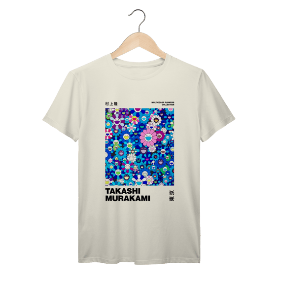 Camiseta Takashi Murakami Blue Flowers Algodão Prime