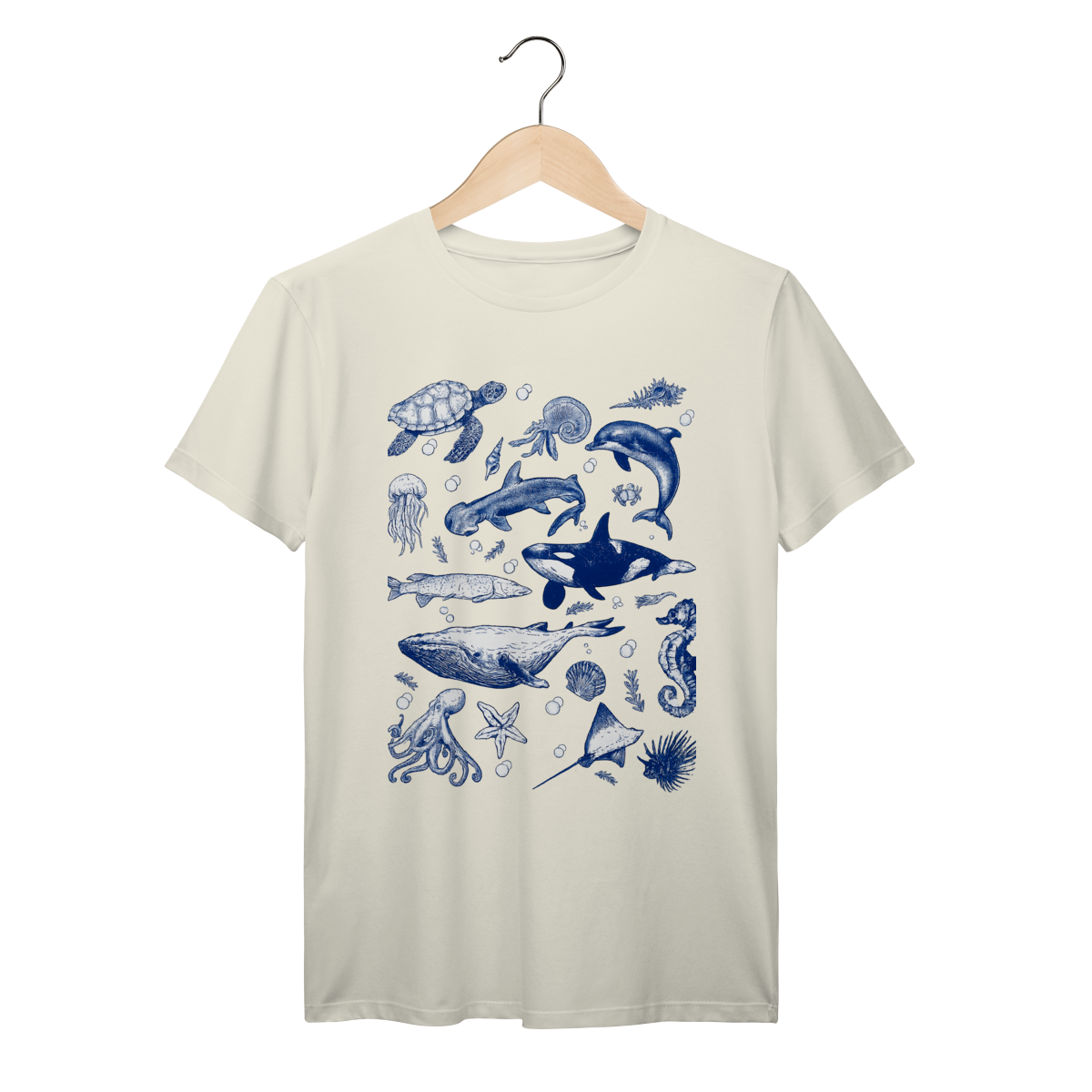 Nome do produto: Camiseta retrô de animais marinhos dos anos 90, camiseta com natureza oceânica 100% algodão prime 