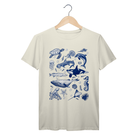 Camiseta retrô de animais marinhos dos anos 90, camiseta com natureza oceânica 100% algodão prime 