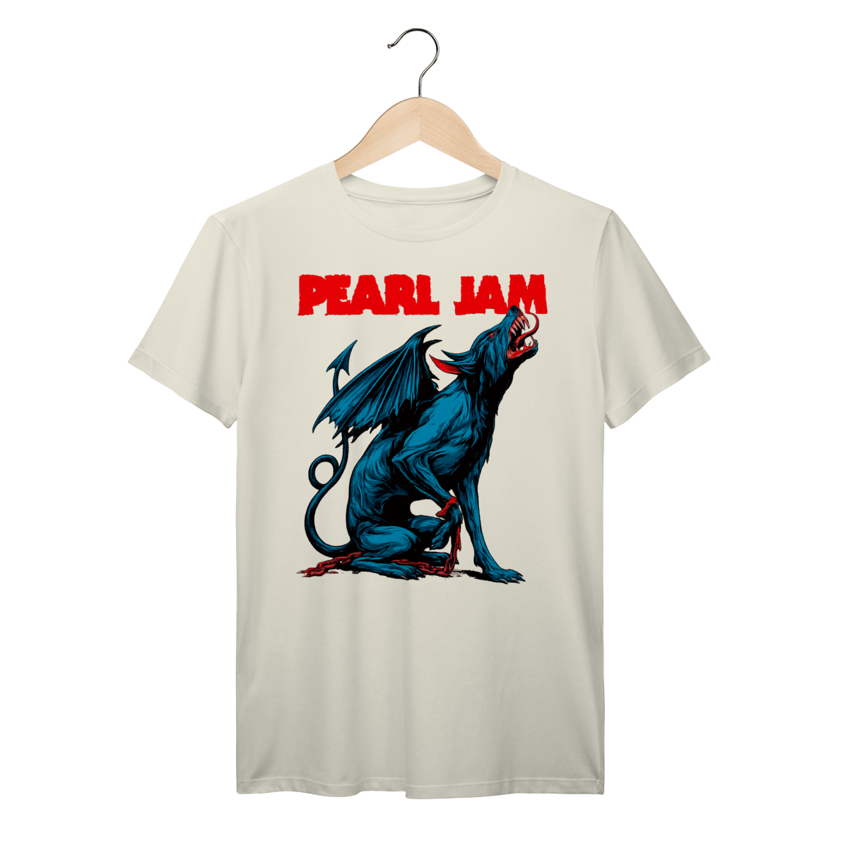 Nome do produto: Camiseta Pearl Jam Vintage Cão Alado Azul | Rock Grunge em Algodão Prime
