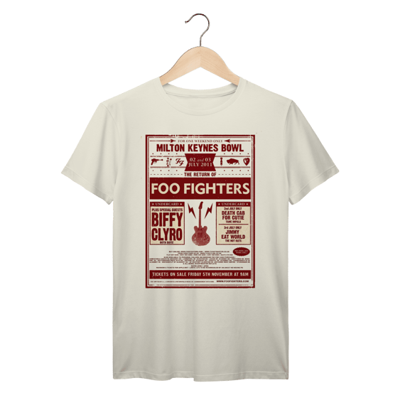Camiseta Foo Fighters Vintage Milton Keynes Bowl 2011 Rock Alternativo Estampa Retrô Algodão Prime