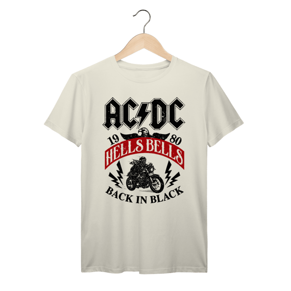 Camiseta AC/DC Vintage Hells Bells 1980 – Back In Black Hard Rock Algodão Prime