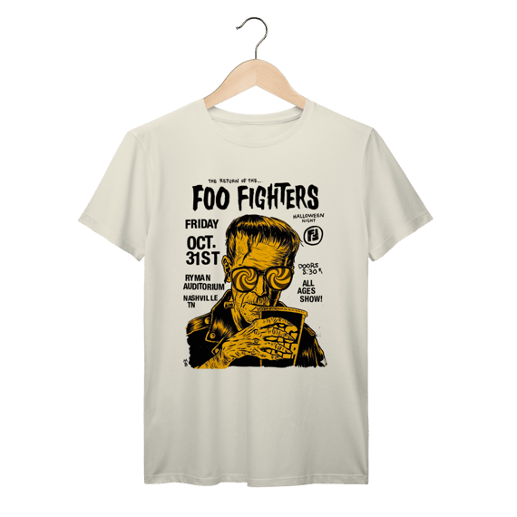 Camiseta Foo Fighters Frankenstein Halloween Vintage Concert Poster 100% Algodão Prime