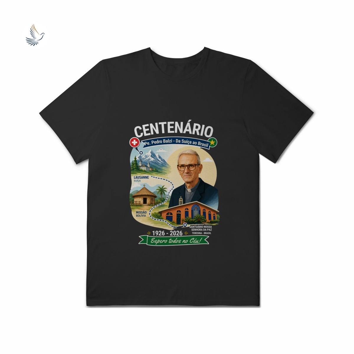Nome do produto: Camiseta Centenário Padre Pedro Balzi - Trajetória Suíça ao Piauí (PLUS)