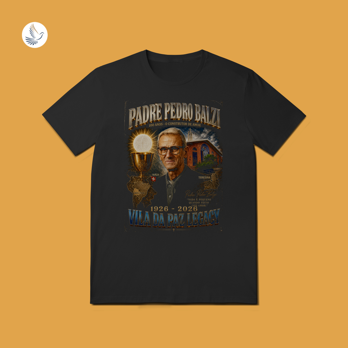 Nome do produto: Camiseta Padre Pedro Balzi - Legado e Fé Eucarística (QL)