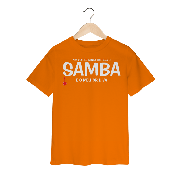 Camiseta Infantil Pra vencer Minha Tristeza o Samba é o Melhor Divã