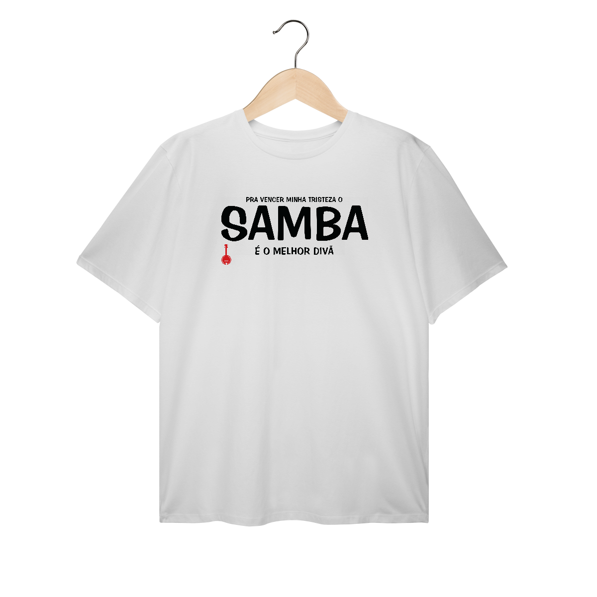 Nome do produto: Camiseta Plus Size Pra vencer Minha Tristeza o Samba é o Melhor Divã