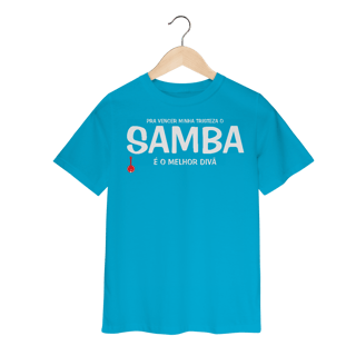 Nome do produto Camiseta Infantil Pra vencer Minha Tristeza o Samba é o Melhor Divã