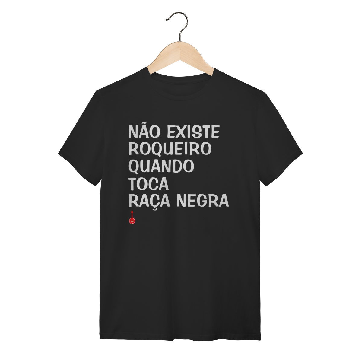 Nome do produto: Camiseta Não Existe Roqueiro Quando Toca Raça Negra