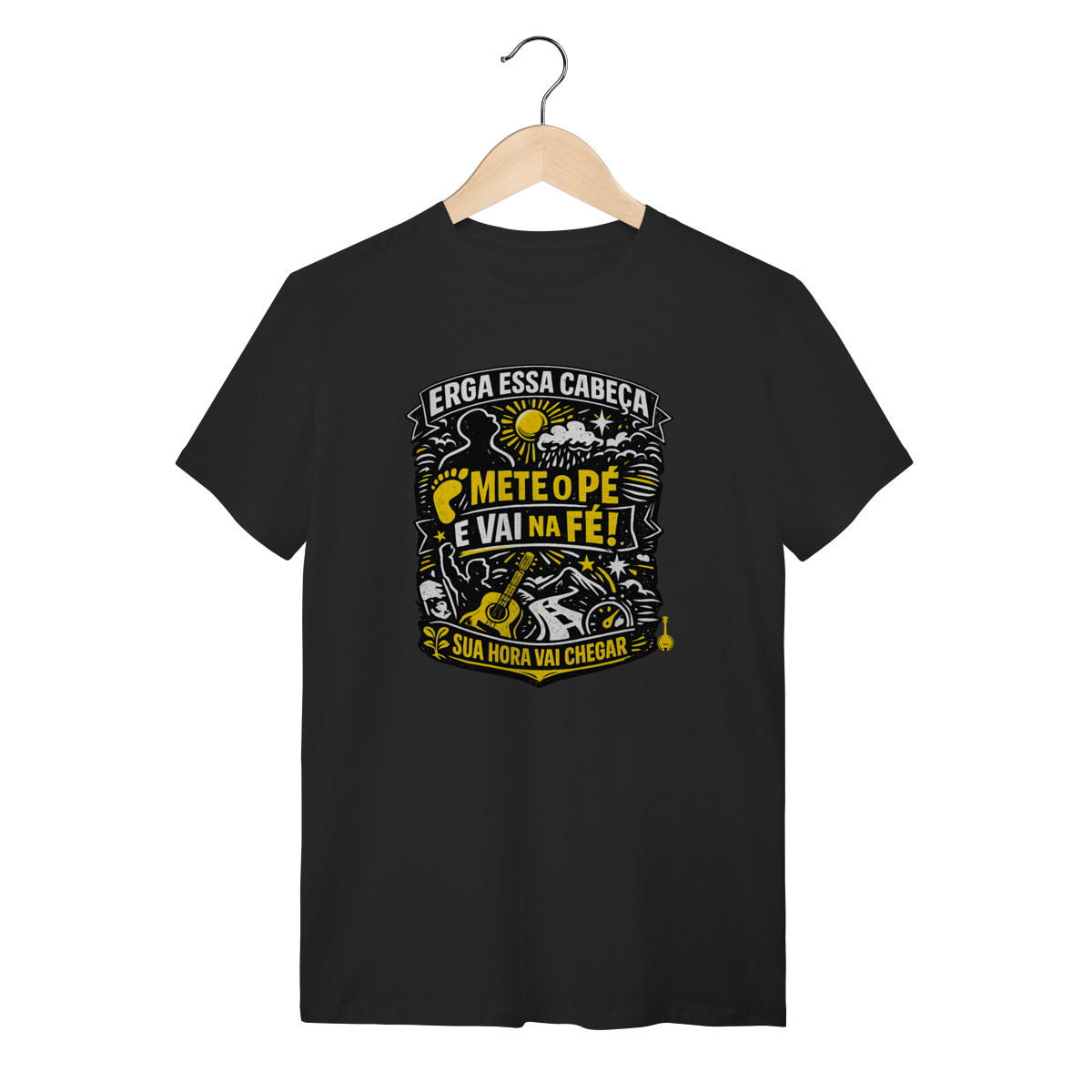 Nome do produto: Camiseta Erga Essa Cabeça Mete o Pé e Vai Na Fé