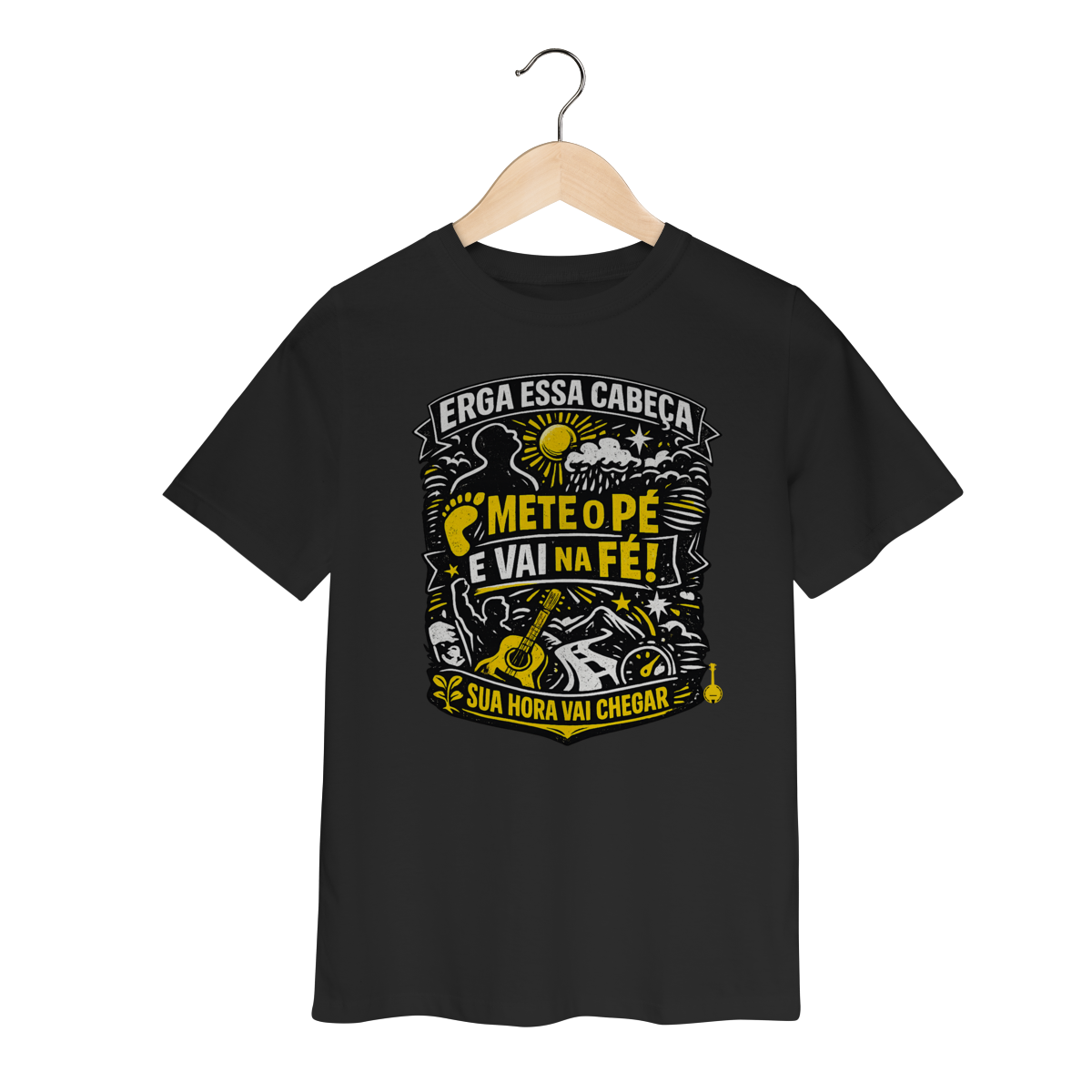 Nome do produto: Camiseta Infantil Erga Essa Cabeça Mete o Pé e Vai Na Fé