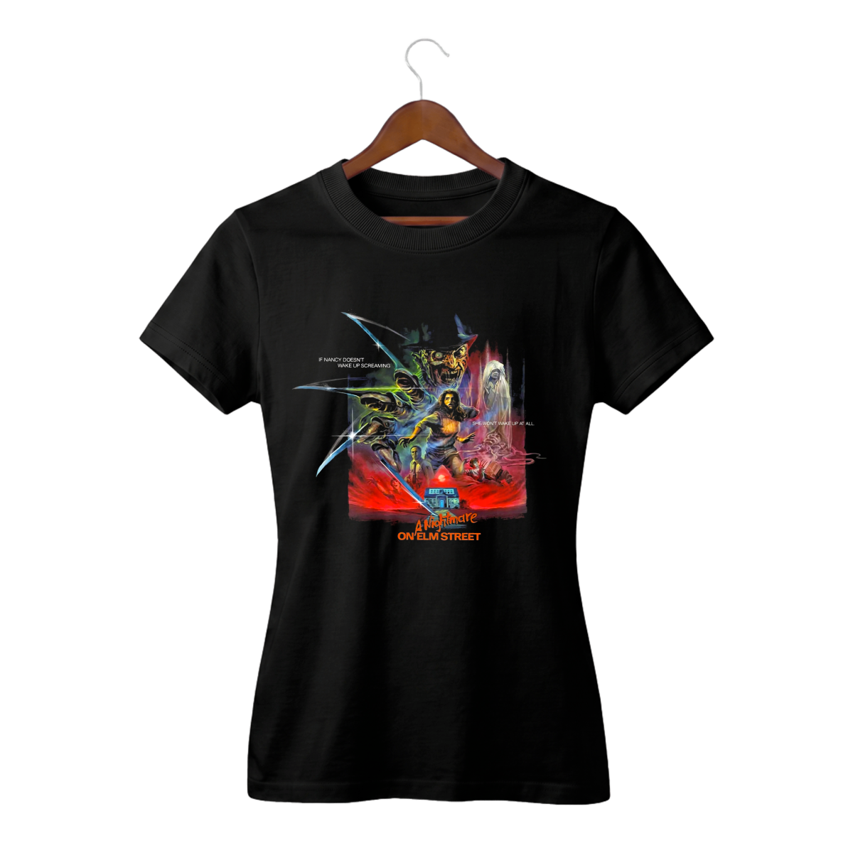 Nome do produto: Camiseta Feminina A Hora do Pesadelo Estampa Quando o Sono Mata Filme Terror