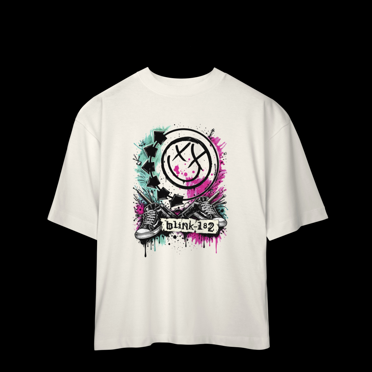 Nome do produto: Camiseta blink 182 OVERSIZED  Personalizada Exclusiva Nas Cores BRANCO Ou OFF WHITE