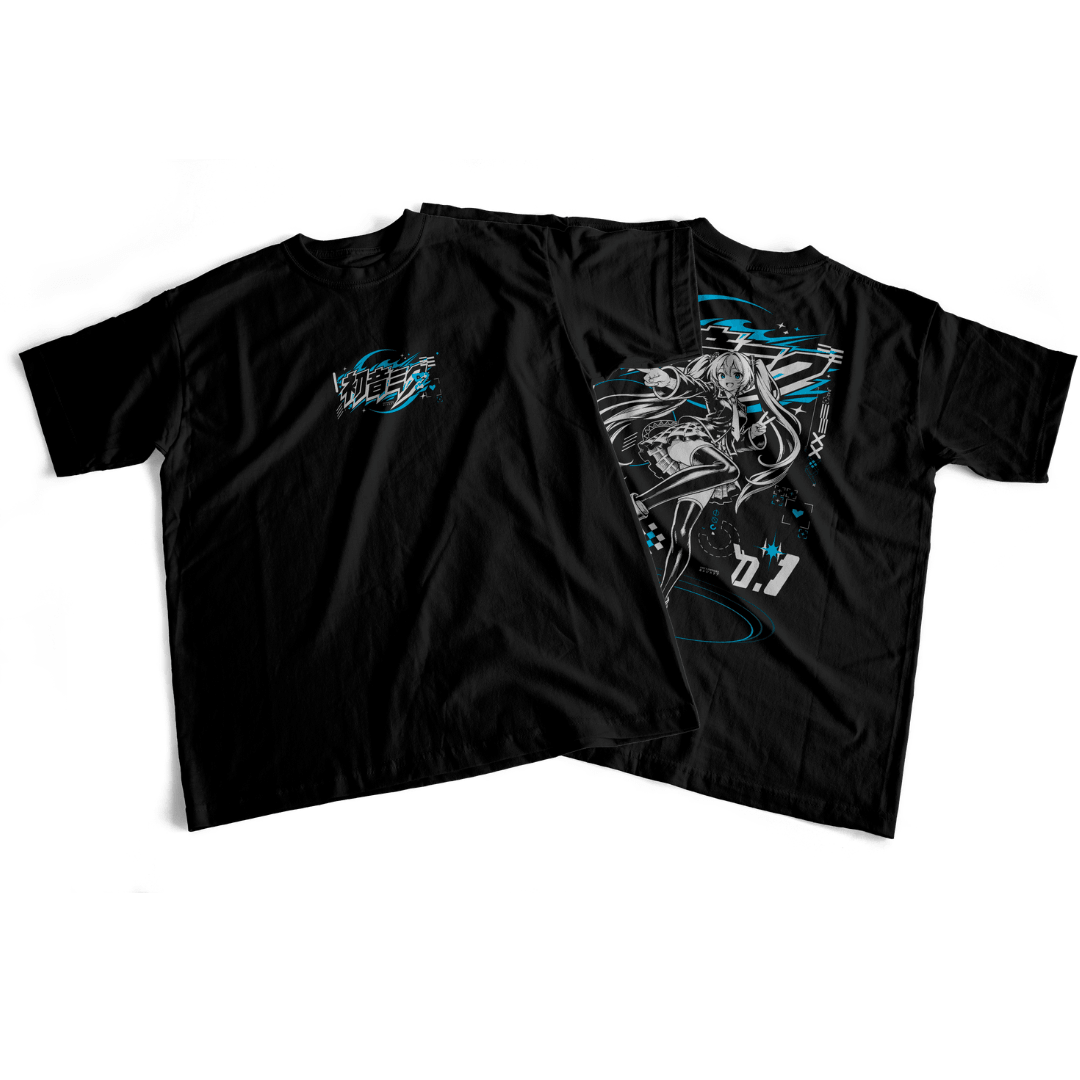 Camiseta frente e verso Project Diva Miku - cores escuras